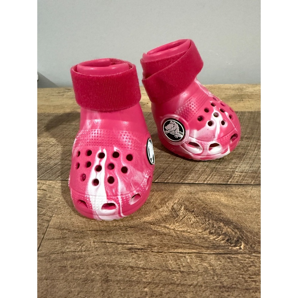 Crocs x BARK Dog Booties Pink Marbled Pet Shoes Set of 2 Size Large Paw Boots